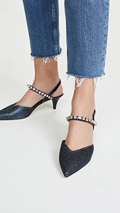 Shop Self-portrait Madeline Crystal Embellished Slingbacks In Navy