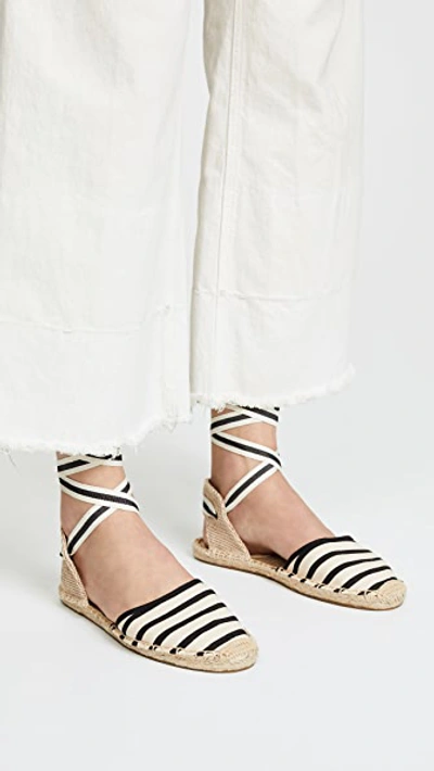 Shop Soludos Striped Espadrille Sandals In Natural/black