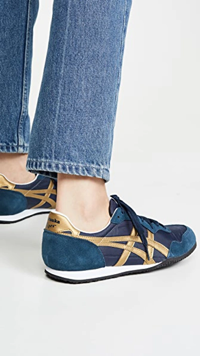 Onitsuka Tiger Serrano Trainers In Navy/gold | ModeSens