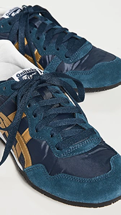 Shop Onitsuka Tiger Serrano Sneakers In Navy/gold