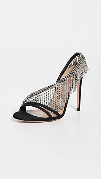 Shop Aquazzura Wild Fringe Crystal Sandal 105mm In Black