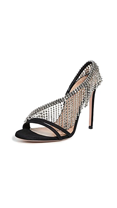 Shop Aquazzura Wild Fringe Crystal Sandal 105mm In Black