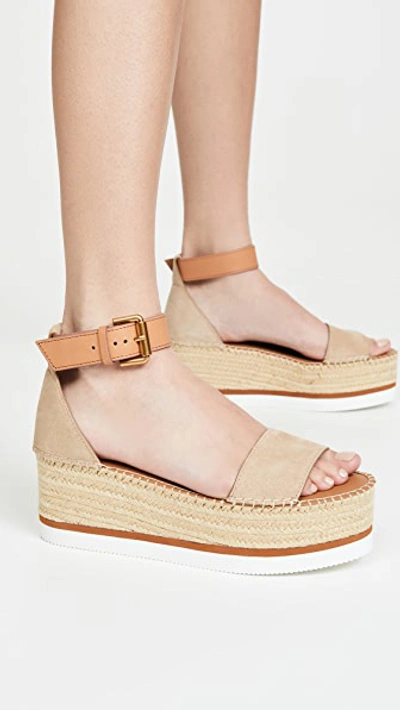 See By Chloé Ankle-strap Raffia-platform Sandals In Natural/beige