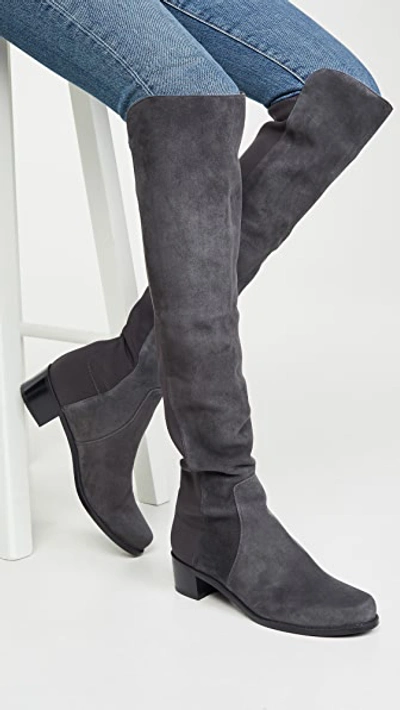 Shop Stuart Weitzman Reserve Stretch Suede Boots In Slate