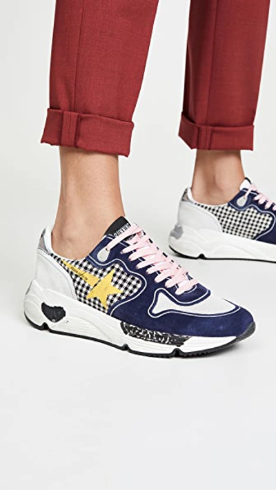 Shop Golden Goose Running Sole Sneakers In White Check/yellow