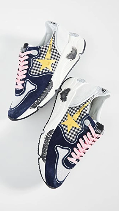 Shop Golden Goose Running Sole Sneakers In White Check/yellow