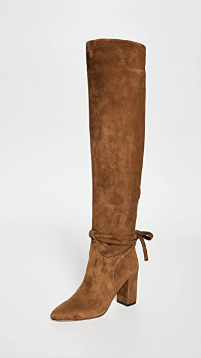 Shop Aquazzura 85mm Milano Boots In Cinnamon