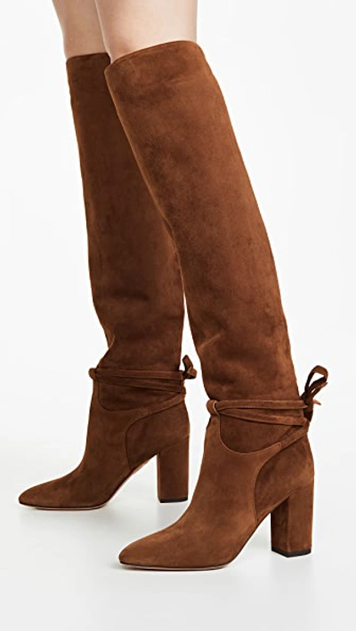 Shop Aquazzura 85mm Milano Boots In Cinnamon