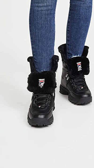 Shop Fila Disruptor Boots In Black/white/red