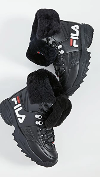 Shop Fila Disruptor Boots In Black/white/red