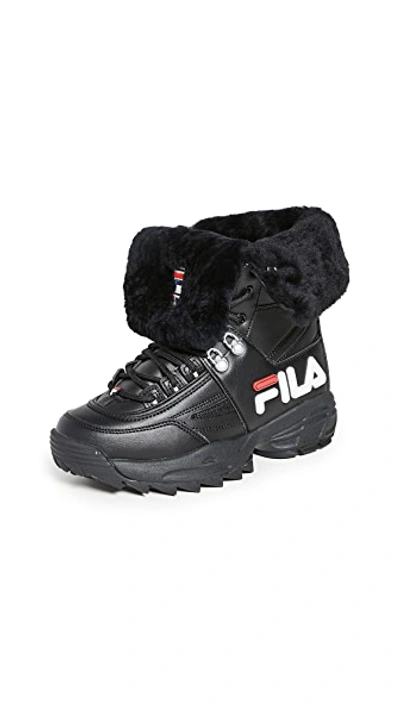 Shop Fila Disruptor Boots In Black/white/red