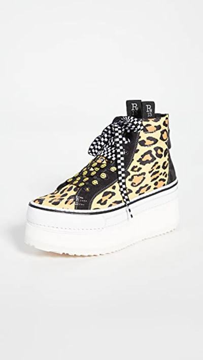 Shop R13 High Top Skate Platform Sneakers In Yellow Leopard