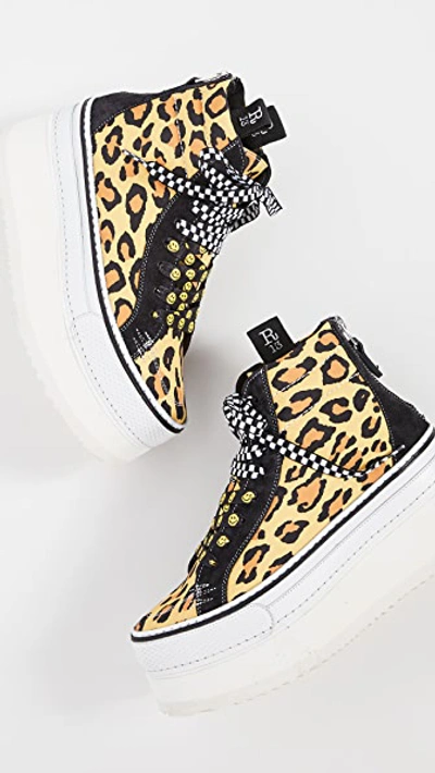 Shop R13 High Top Skate Platform Sneakers In Yellow Leopard