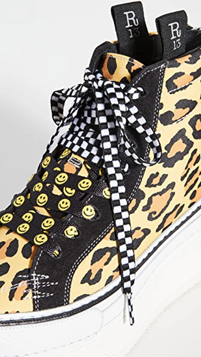 Shop R13 High Top Skate Platform Sneakers In Yellow Leopard