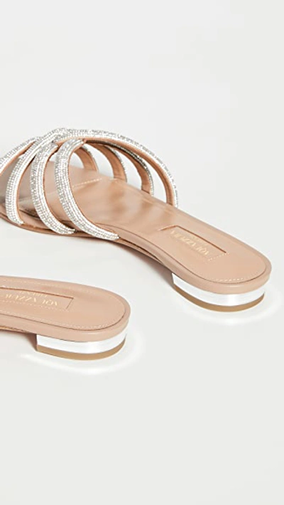 Aquazzura Moondust Crystal-embellished Leather Slides In New Nude