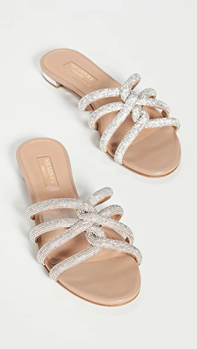 Aquazzura Moondust Crystal-embellished Leather Slides In New Nude