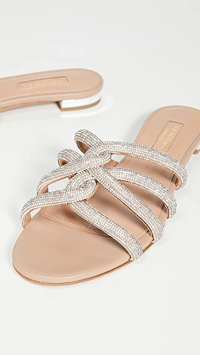Aquazzura Moondust Crystal-embellished Leather Slides In New Nude