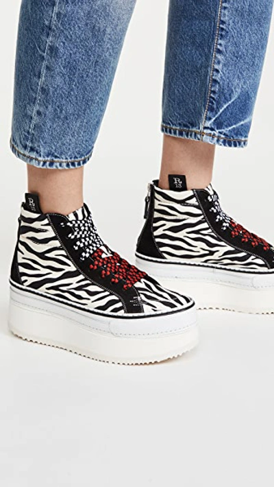 Shop R13 High Top Skate Platform Sneakers In Zebra