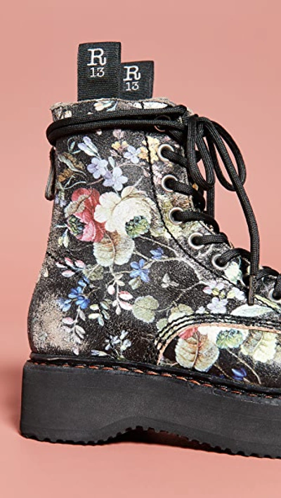 Shop R13 Single Stacked Lace Up Boots In Cracked Wk6 Floral