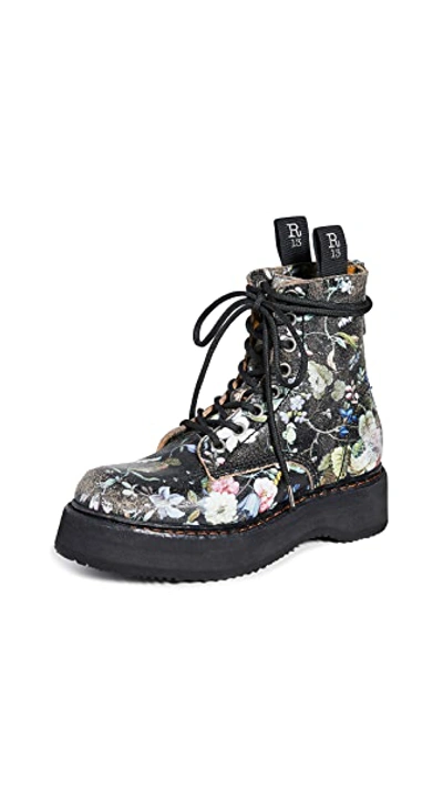 Shop R13 Single Stacked Lace Up Boots In Cracked Wk6 Floral