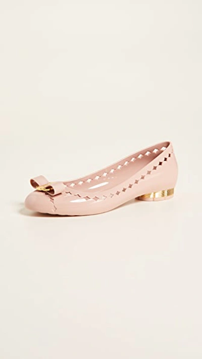 Shop Ferragamo Jelly Flats In Bon Bon