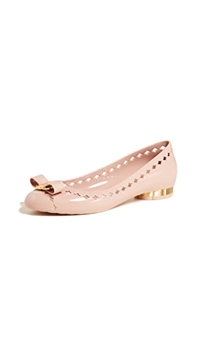 Shop Ferragamo Jelly Flats In Bon Bon