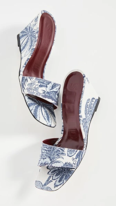 Shop Staud Billie Wedge Slides In Toile De Jouy