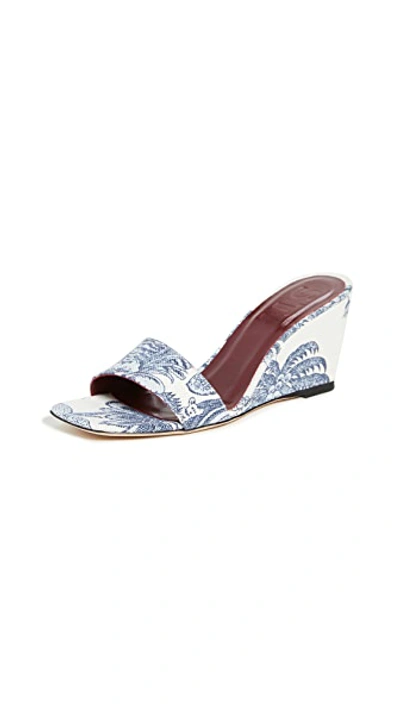 Shop Staud Billie Wedge Slides In Toile De Jouy