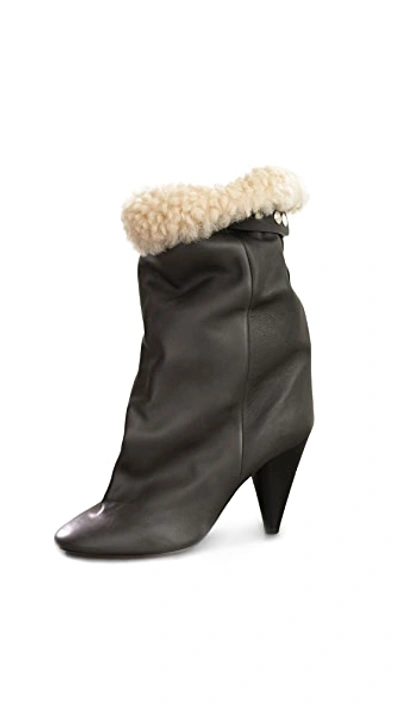 Shop Isabel Marant Lakfee Shearling Wrinkled Boots In Grey