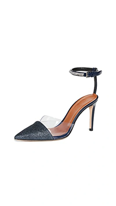 Shop Self-portrait Mila Crystal Embellished Pumps In Navy/clear/navy