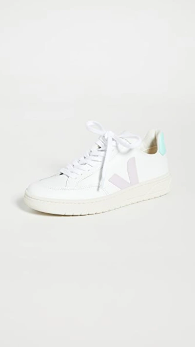 Shop Veja V-12 Sneakers In Extra White/parme/turquoise