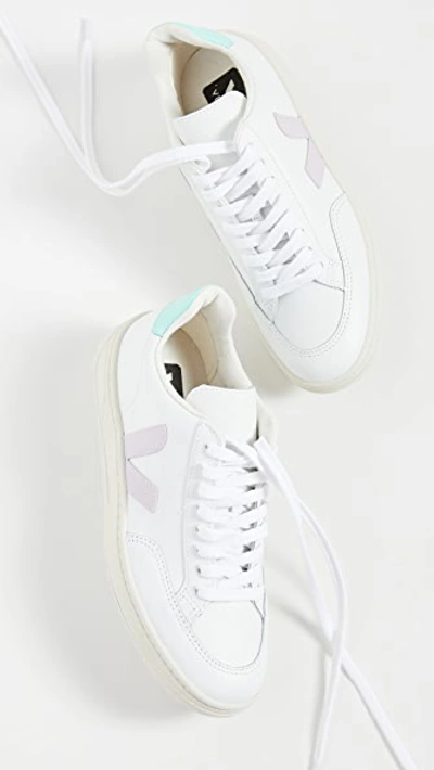 Shop Veja V-12 Sneakers In Extra White/parme/turquoise