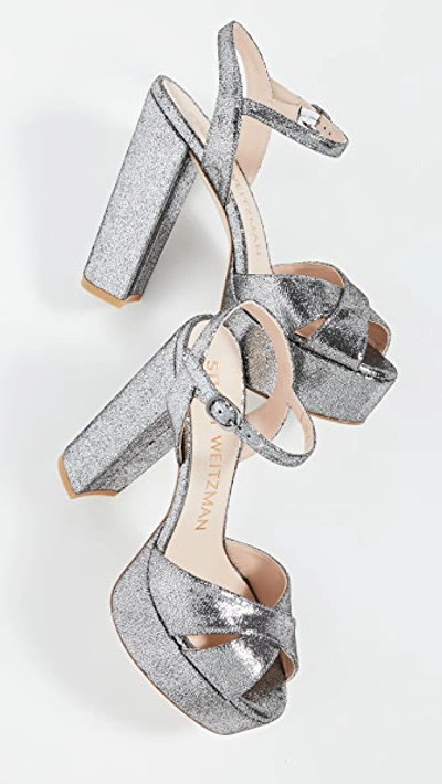 Stuart Weitzman Women's Soliesse Glitter Platform Sandals In Silver  Shimmering Velvet | ModeSens