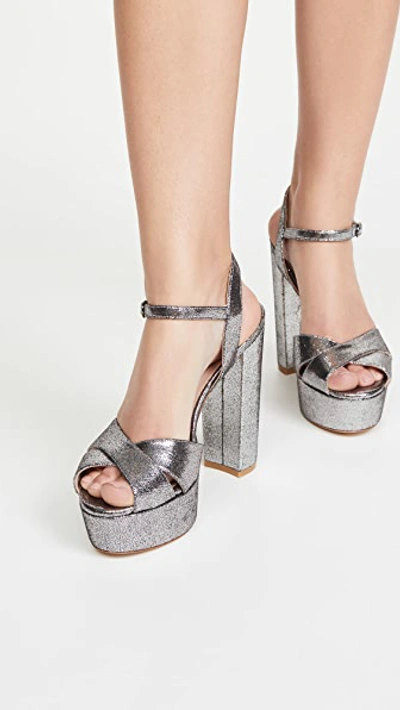 Stuart Weitzman Women's Soliesse Glitter Platform Sandals In Silver  Shimmering Velvet | ModeSens