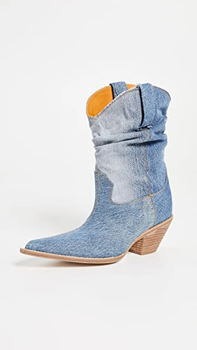 Shop R13 Low Crunch Cowboy Boots In Blue Denim