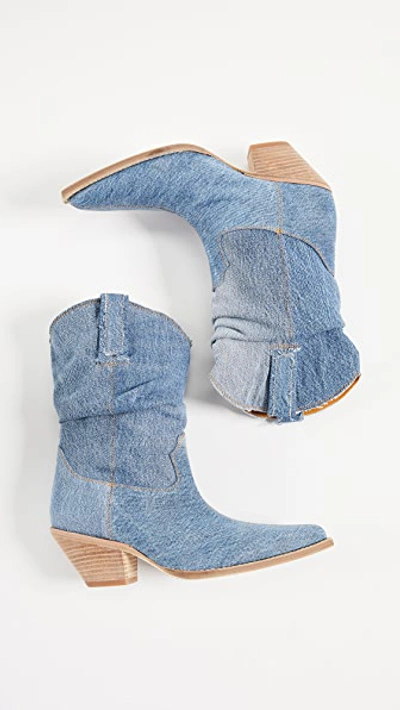 Shop R13 Low Crunch Cowboy Boots In Blue Denim