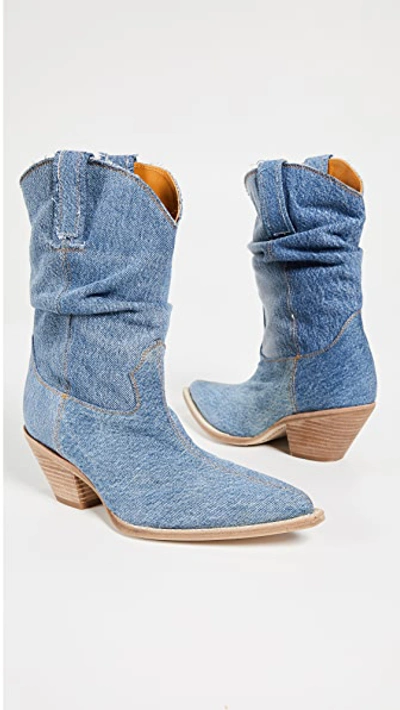 Shop R13 Low Crunch Cowboy Boots In Blue Denim