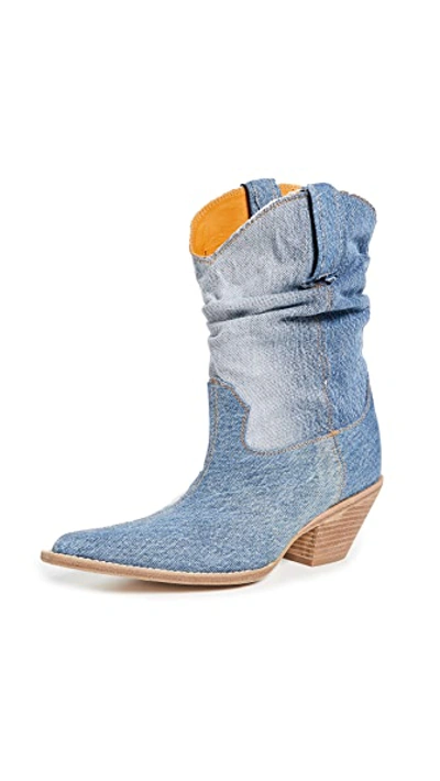 Shop R13 Low Crunch Cowboy Boots In Blue Denim