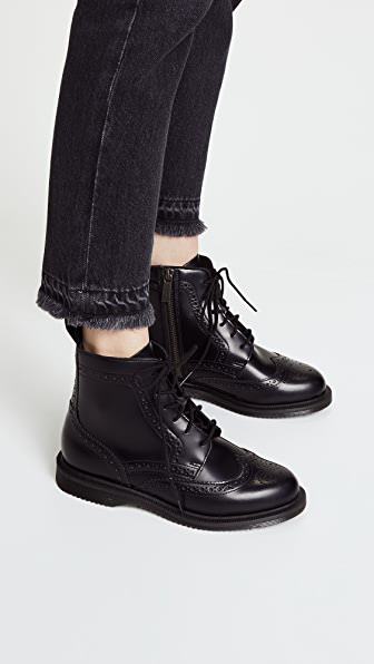 dr martens delphine brogue black leather lace up flat ankle boots