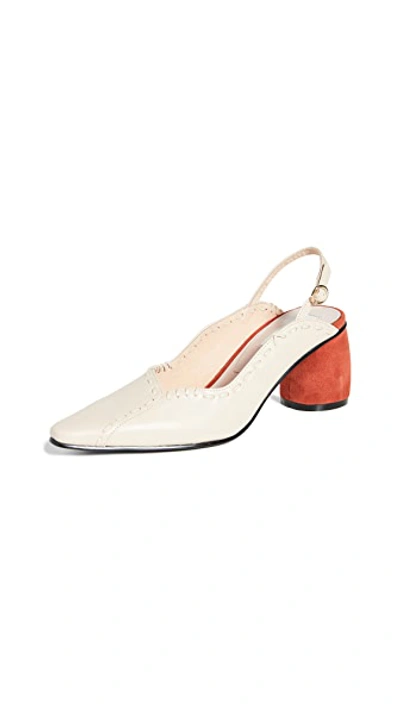 Shop Reike Nen Mixed Turnover Slingback Pumps Cream Beige/coral 36.5