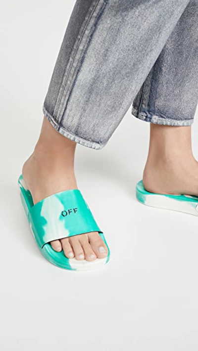 Shop Off-white Tie-dye Pool Sliders In Light Green