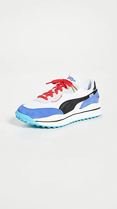 Shop Puma Rider 020 Ride On Sneakers In  White/dazzle/blue High Ri