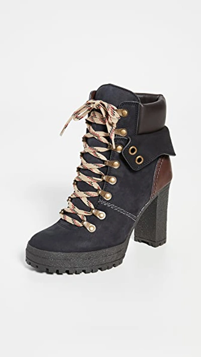 Shop See By Chloé Lace Up Boots In Nero/natural