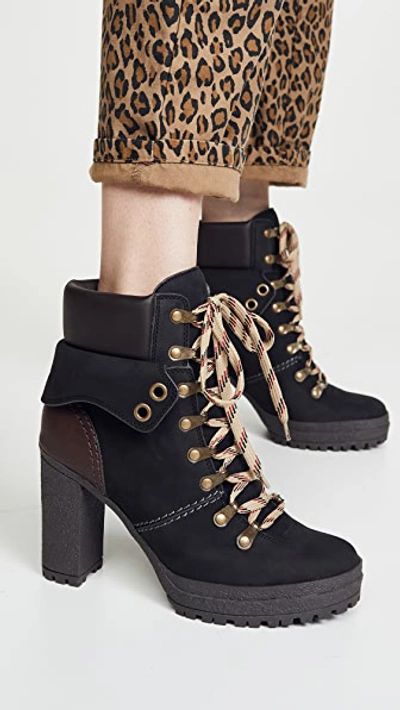 Shop See By Chloé Lace Up Boots In Nero/natural