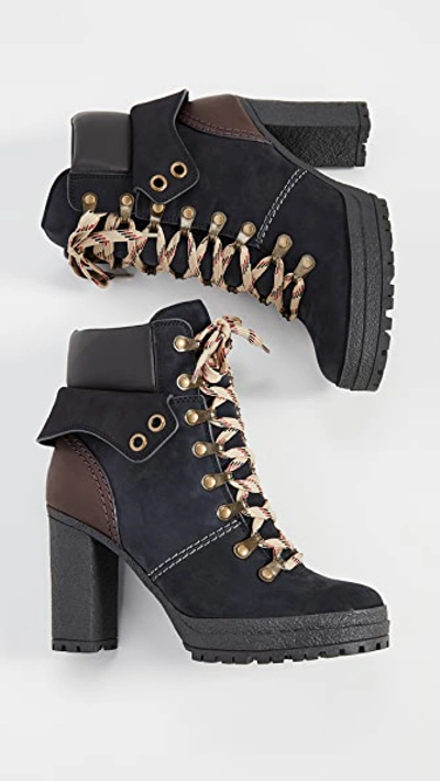 Shop See By Chloé Lace Up Boots In Nero/natural