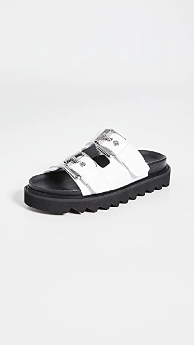 Shop Moschino Slide Double Buckle Sandals In White