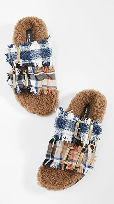 Shop Avec Modération Vail Double Band Sandals In Camel Plaid
