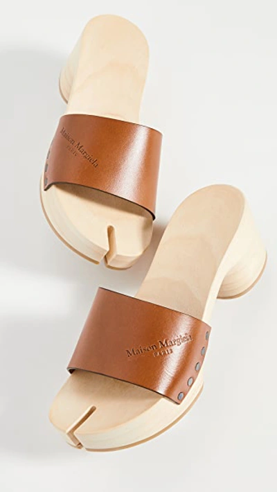 Shop Maison Margiela Wooden Clog Sandals In Tobacco Brown