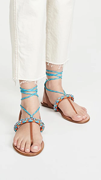 Shop Aquazzura Surf Sandal Flats In Multi Fluo