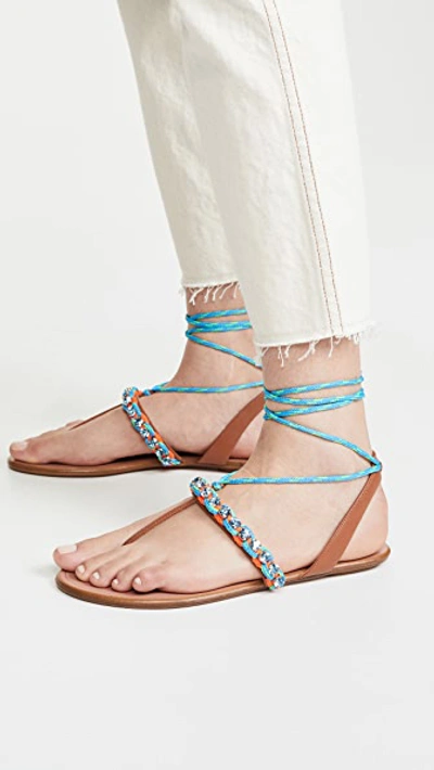 Shop Aquazzura Surf Sandal Flats In Multi Fluo